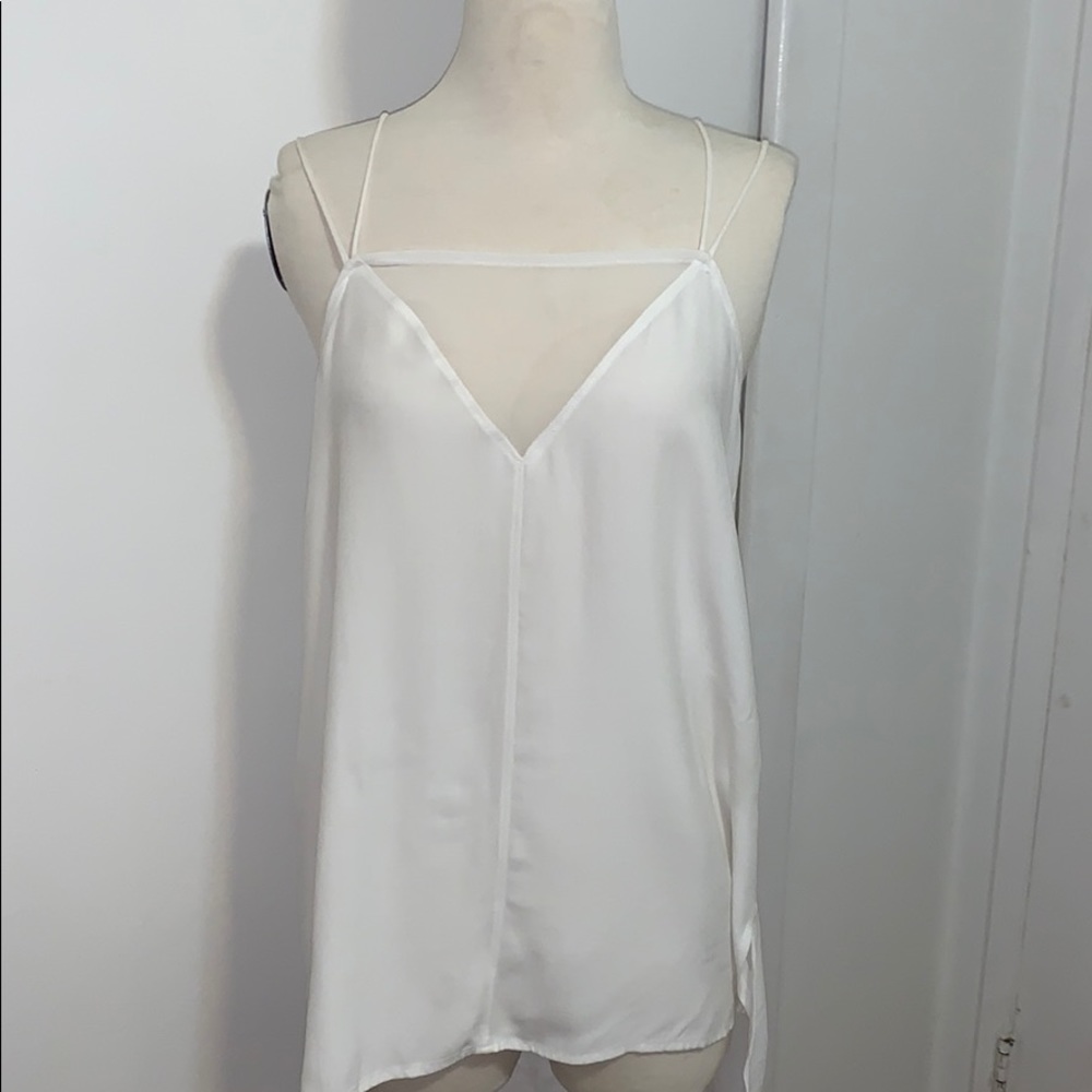 Zara White Deep V Sheer Cami Top Size Small